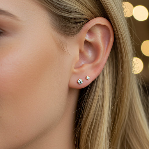 Diamond Studs Pair - 0.50 Carats TW - Natural Diamonds - 18K Gold